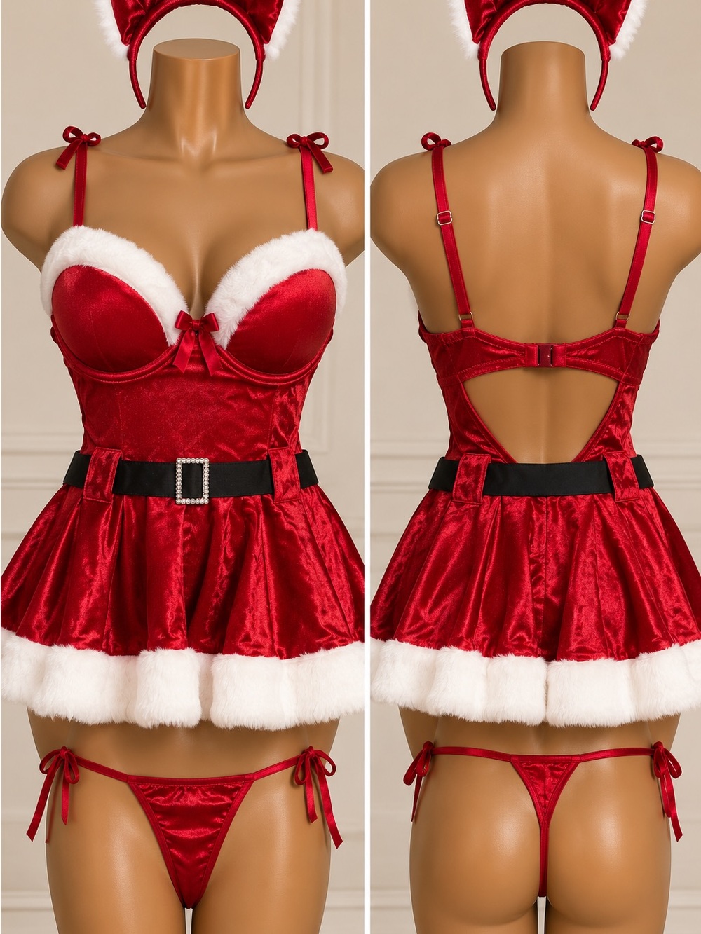 Red Velvet Santa-Inspired Lingerie Set